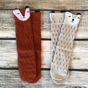 Brand New 2 Pairs Baby Toddler Fox Knee High Socks
